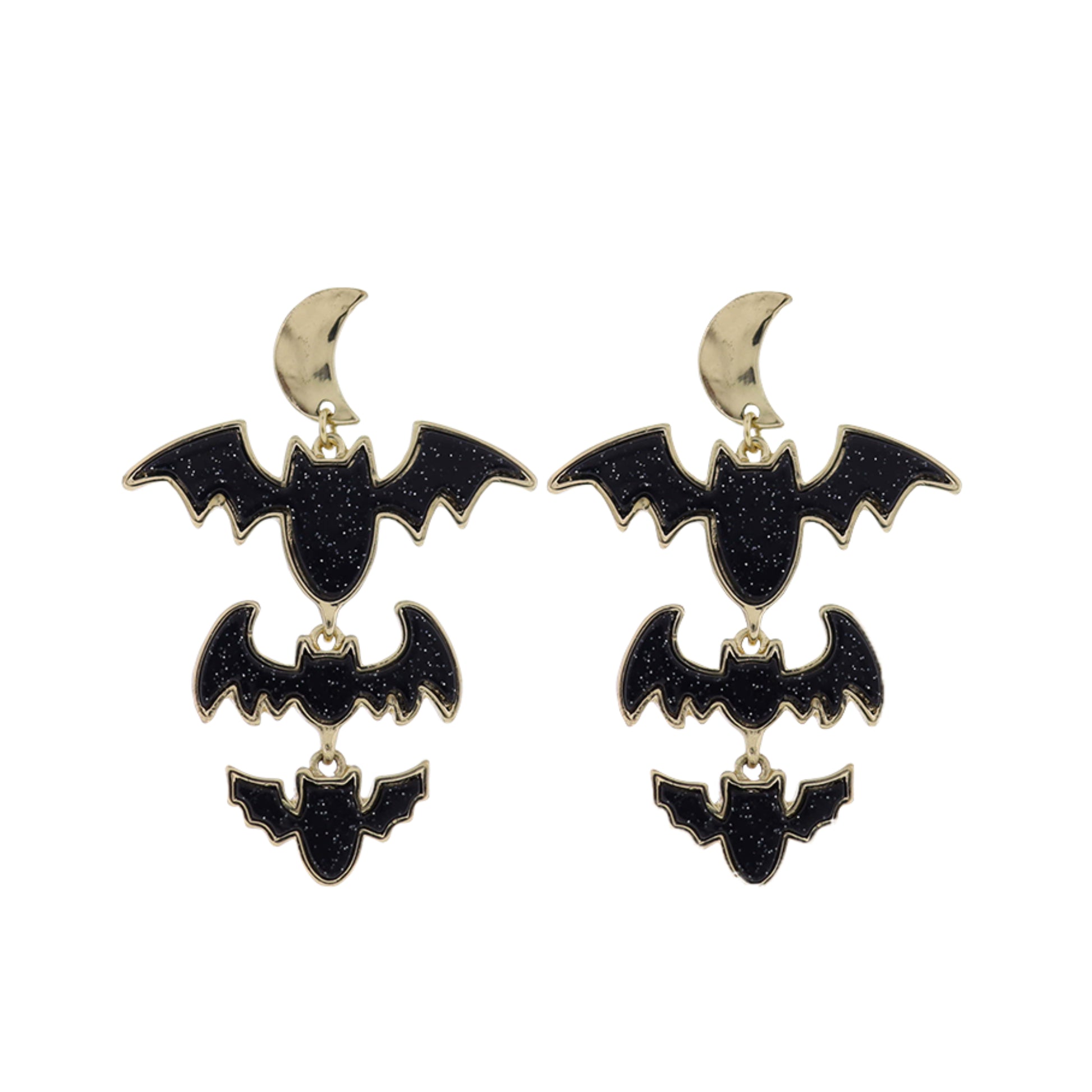 Moon with Jet Descending Bats Earring