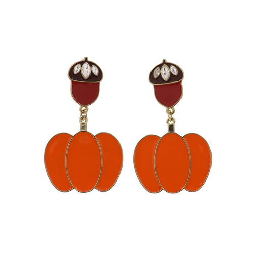 Orange Pumpkin Earring with Acorn Post