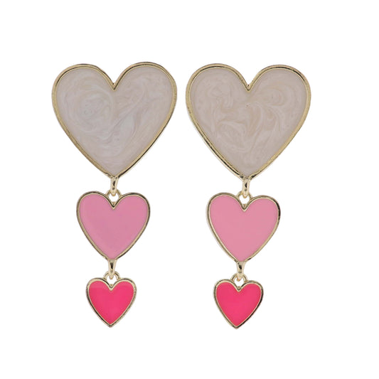 Pink, White Enamel Hearts Earring