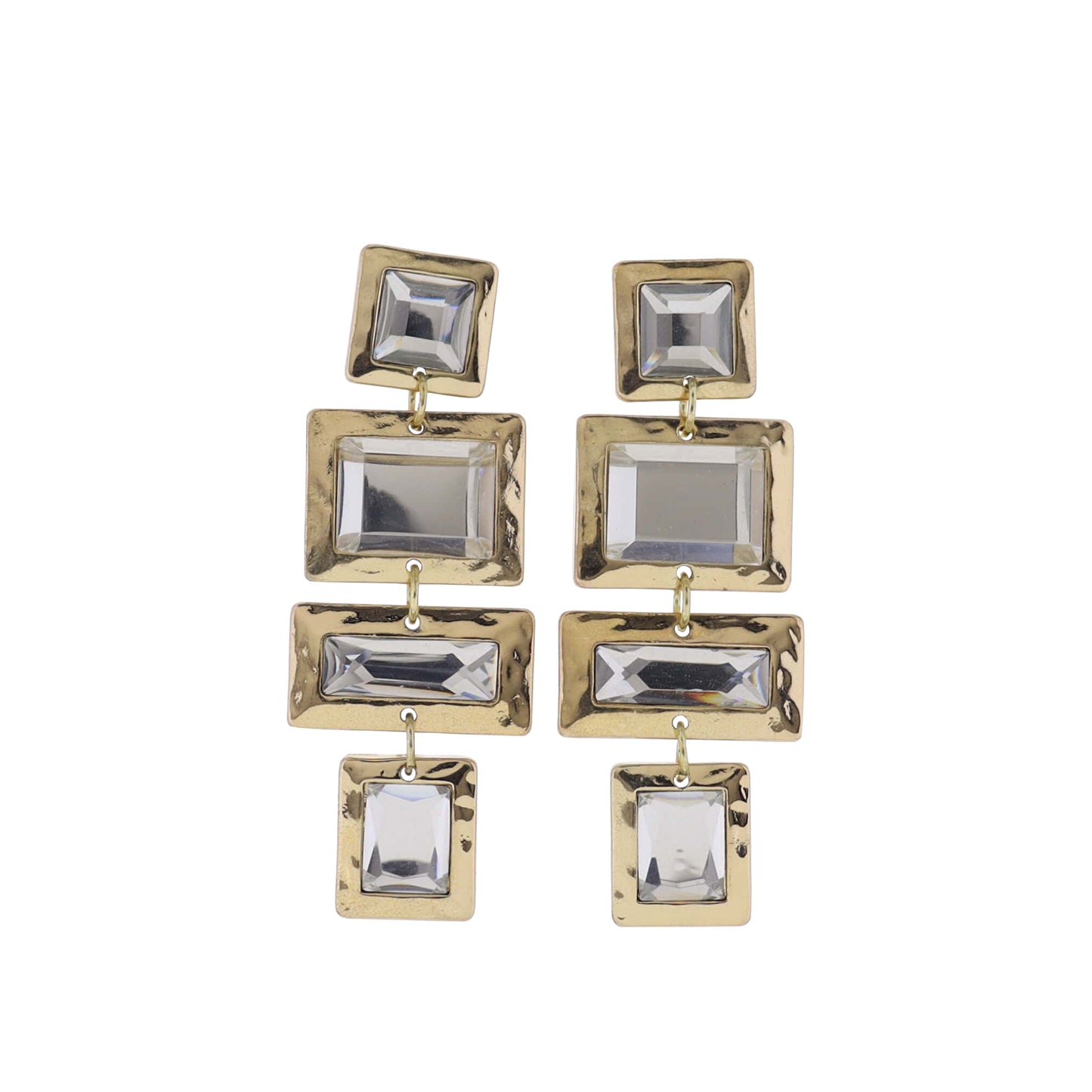 Gold Earring with Clear Crystal Squares & Rectangles