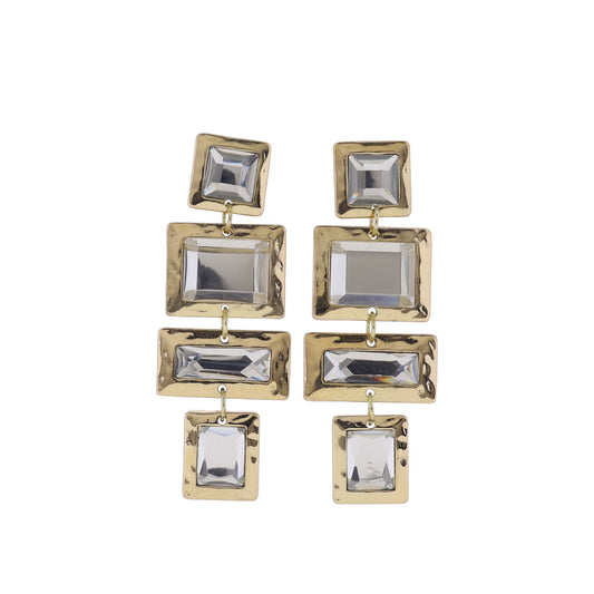 Gold Earring with Clear Crystal Squares & Rectangles