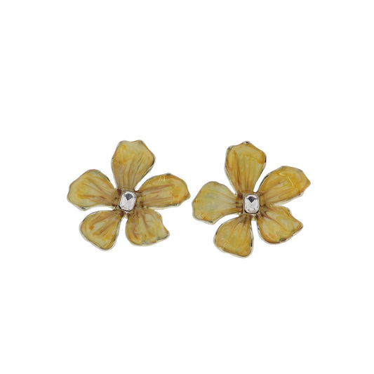 Natural Enamel Medium Flower Earring with Clear Crystal Center