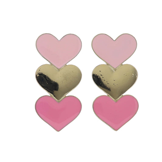 Pink, Gold EnamelHearts Earring