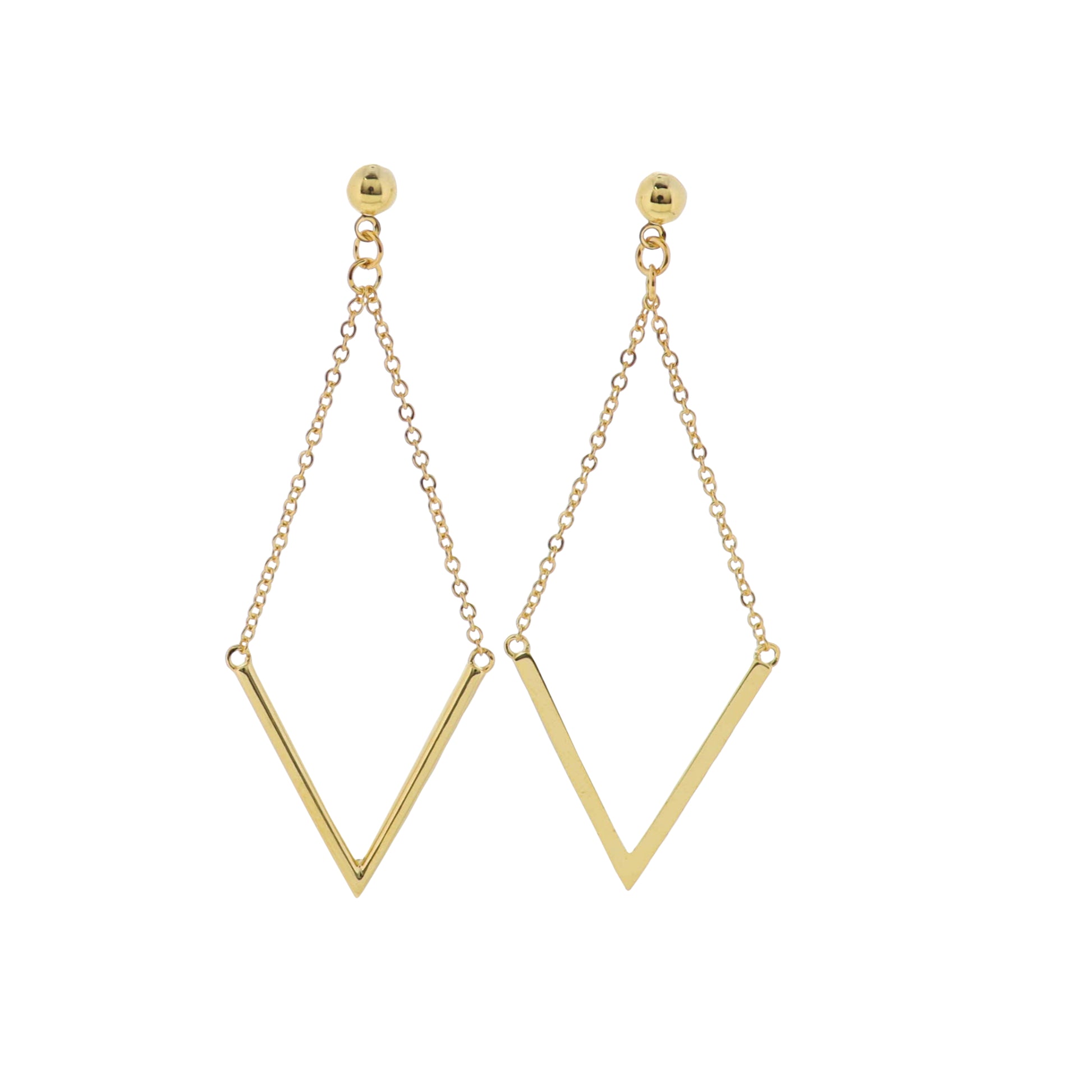 18K Gold Plated Gold Half Chain Diamond Shape Earrings