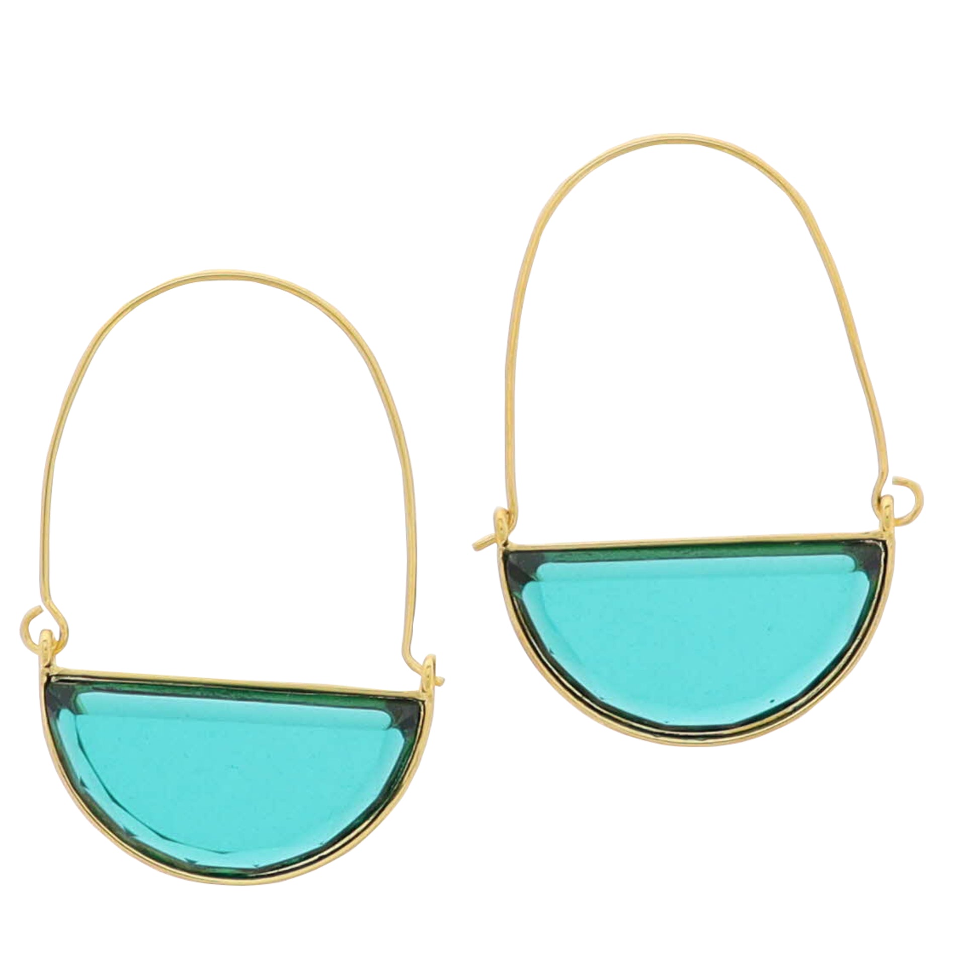 18K Gold Plated Gold Threader Earrings with Emerald Half Circle Crystal