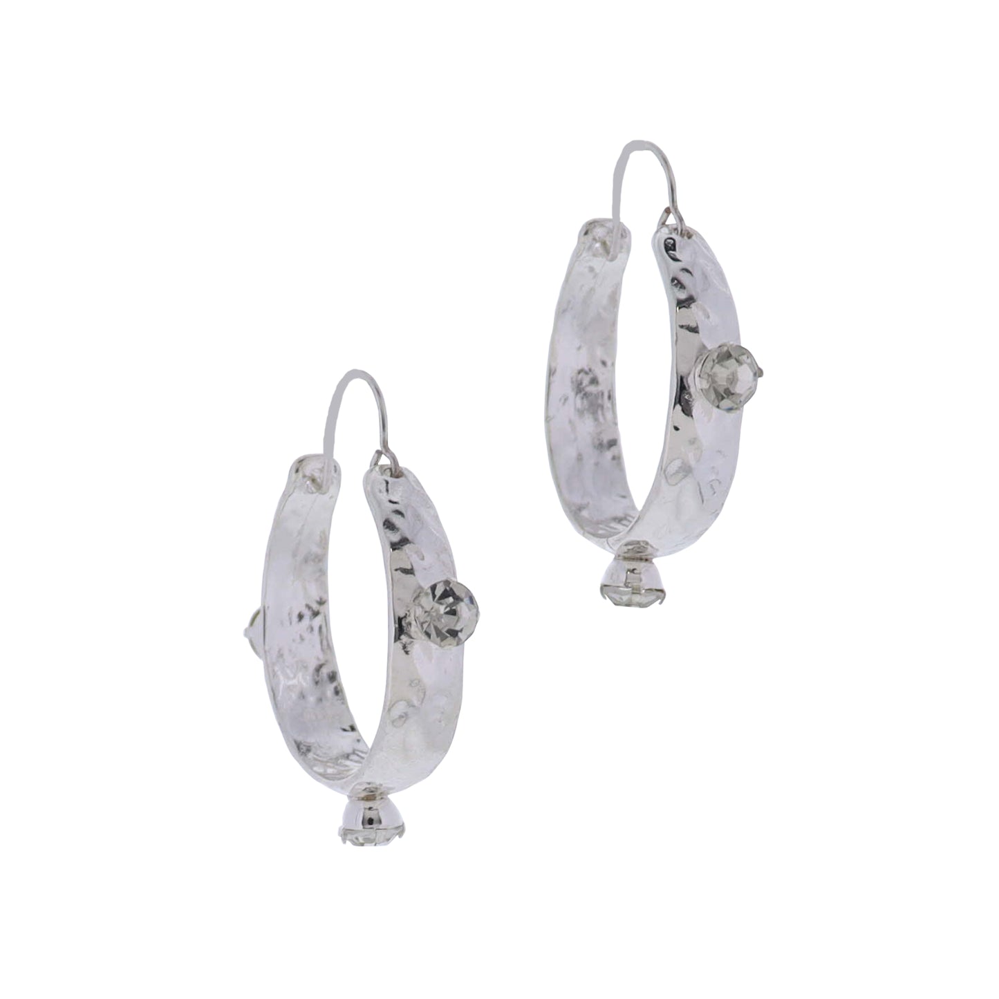 Silver, Clear Hoop Earrings with Clear Crystals