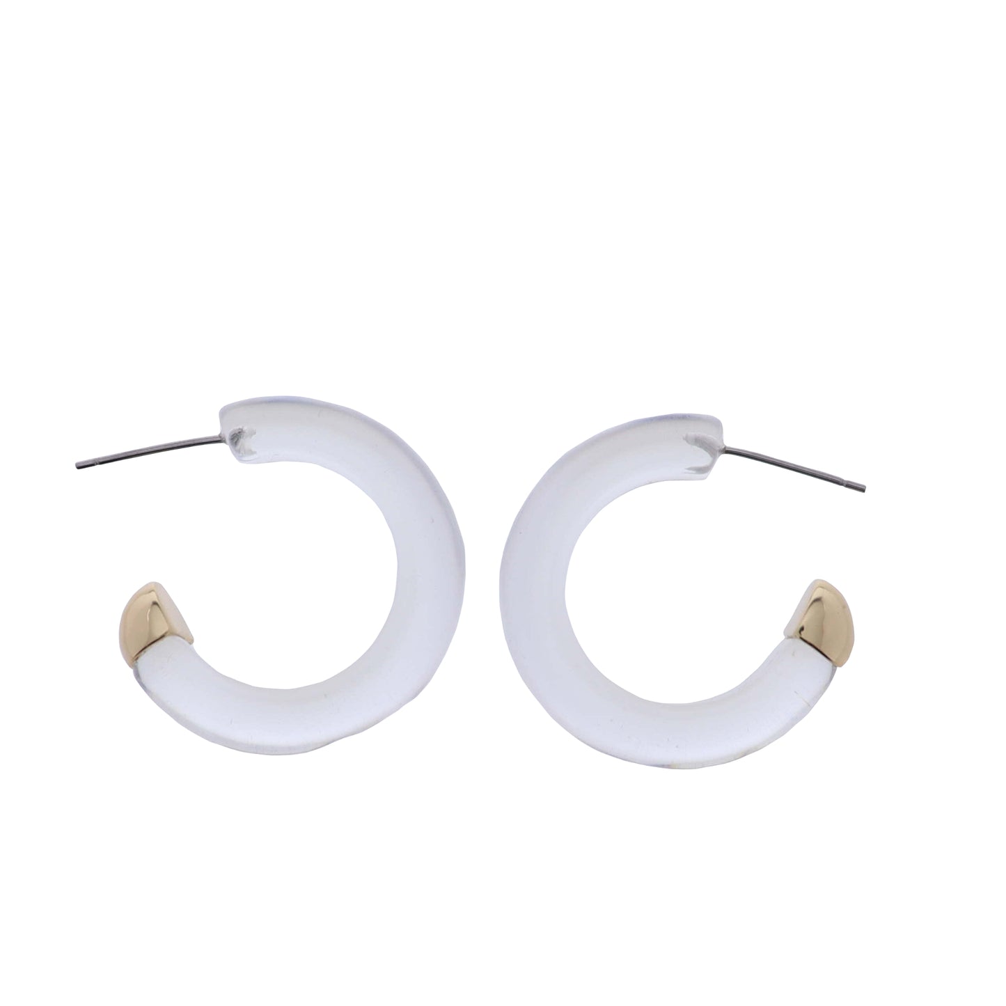 Gold, Clear Hoop Earrings with Gold Ends