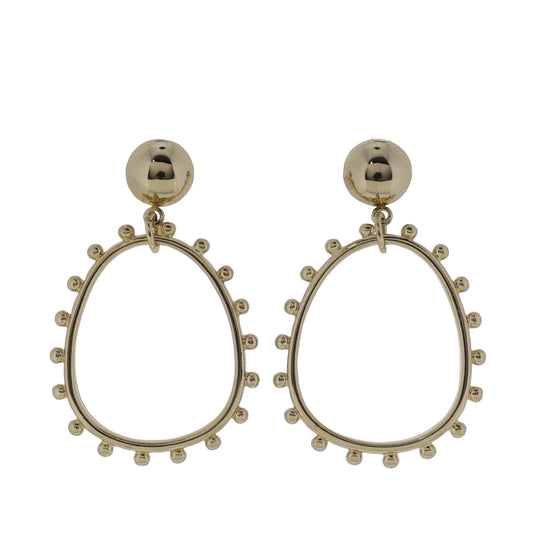 Gold Circle Post Earrings with Gold Open Irregular Teardrop with Studded Sides