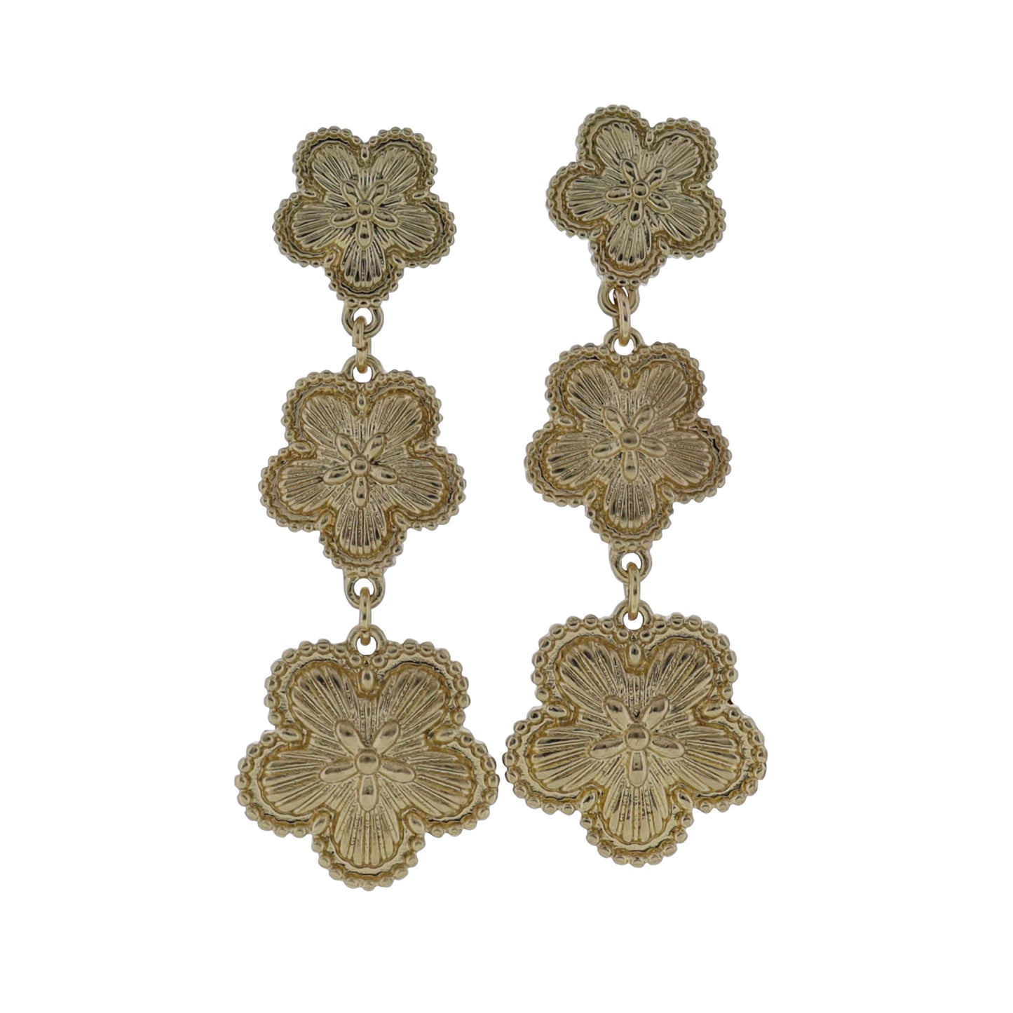 Gold Descending Textured Flowers Earrings