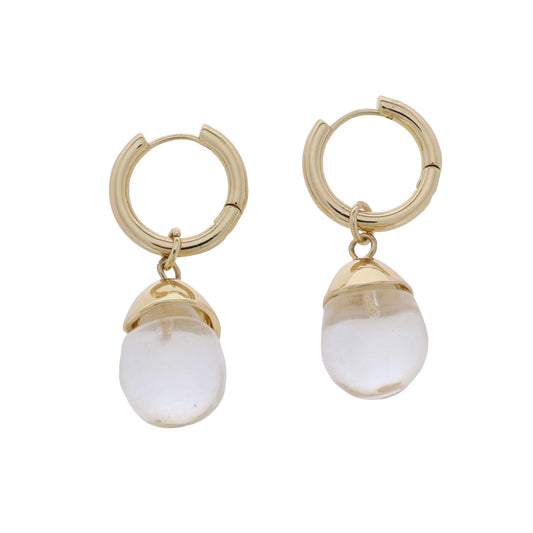 Gold, Clear Hoop Earrings with Clear Teardrops