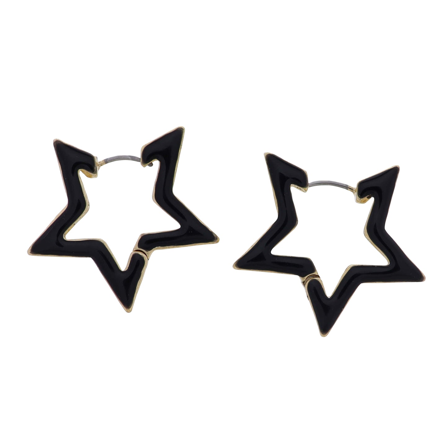 Gold, Black Enamel Star Earring