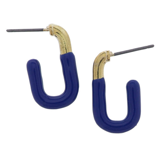 Royal, Gold Enamel Square Huggie Earring