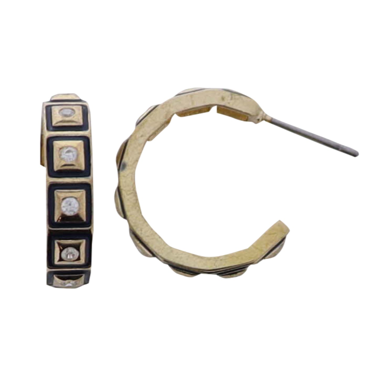 Navy, Gold Enamel Square Huggie Earring