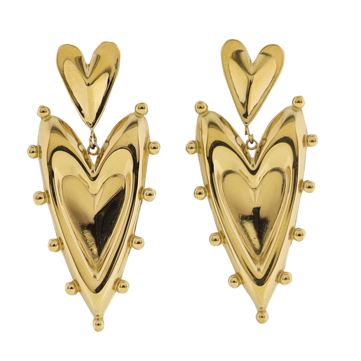 18K Gold Plated Heart with Studded Heart Earrings