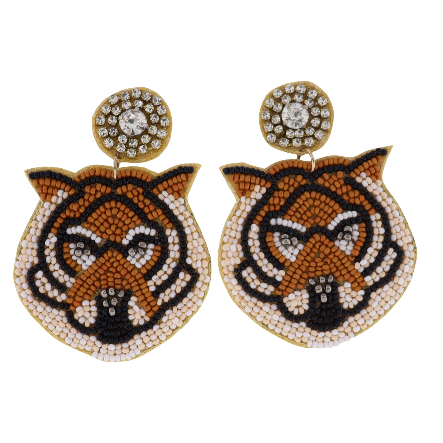 Black, Orange, White Beaded Tiger Earring