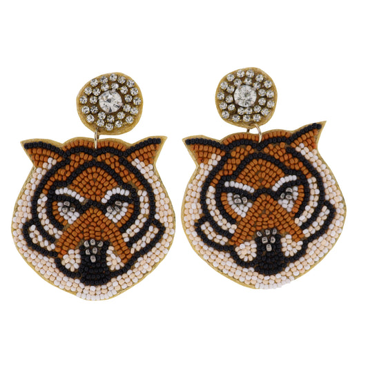 Black, Orange, White Beaded Tiger Earring