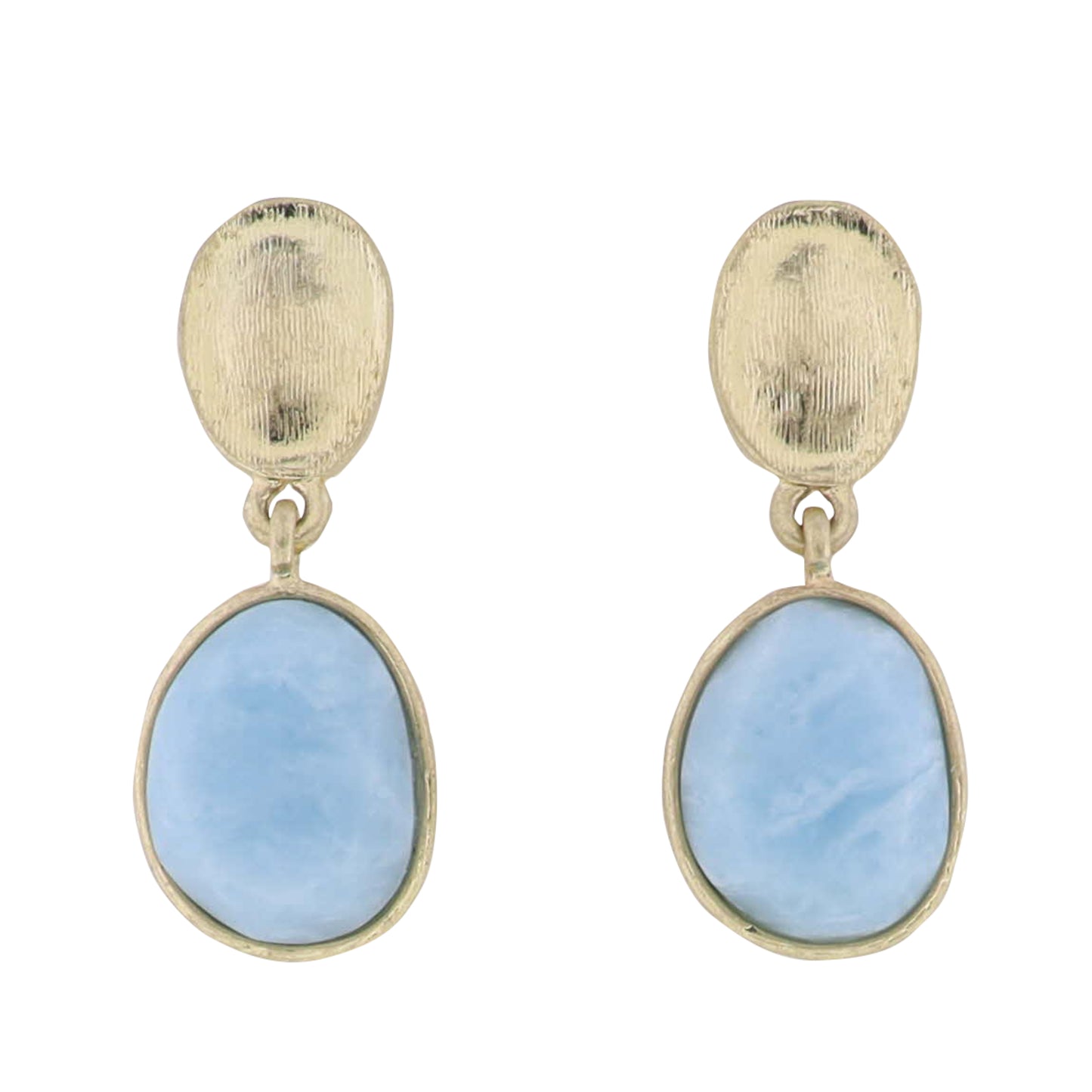 Gold Organic Post Earring with Blue Stone
