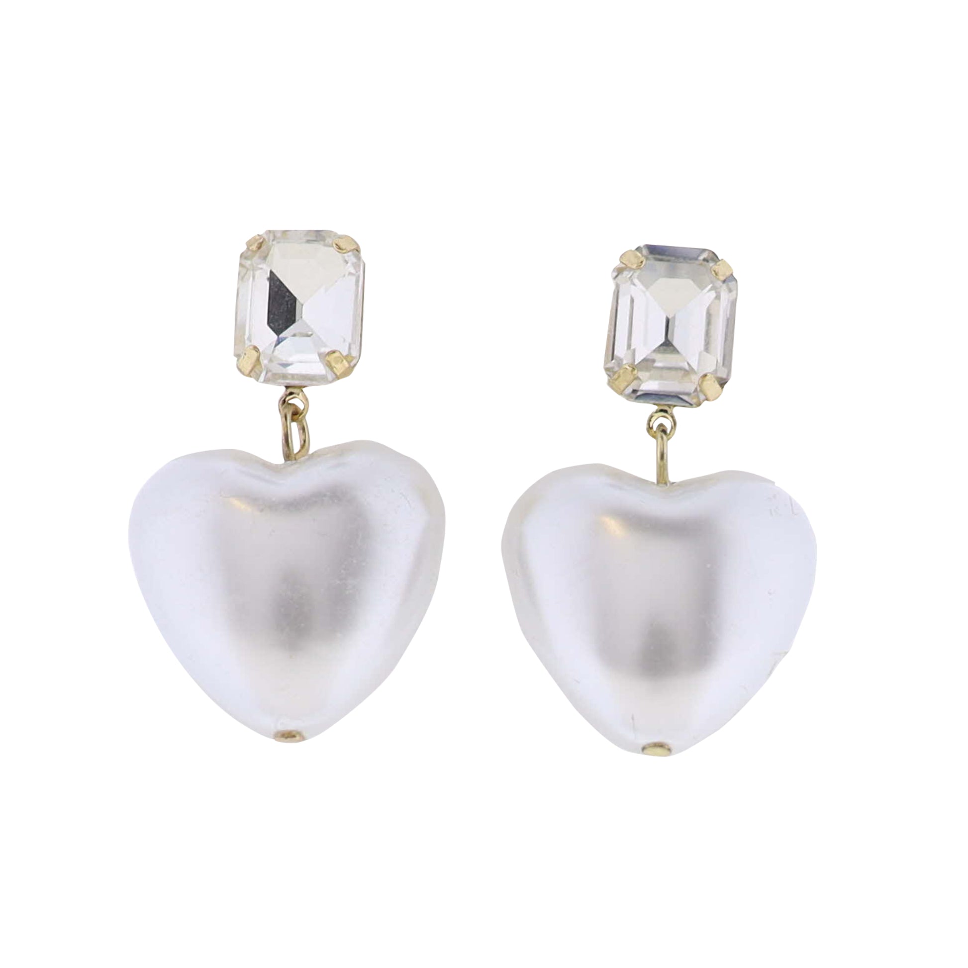 Pearl Heart Earring with Clear Crystal Post