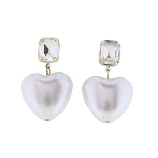 Pearl Heart Earring with Clear Crystal Post