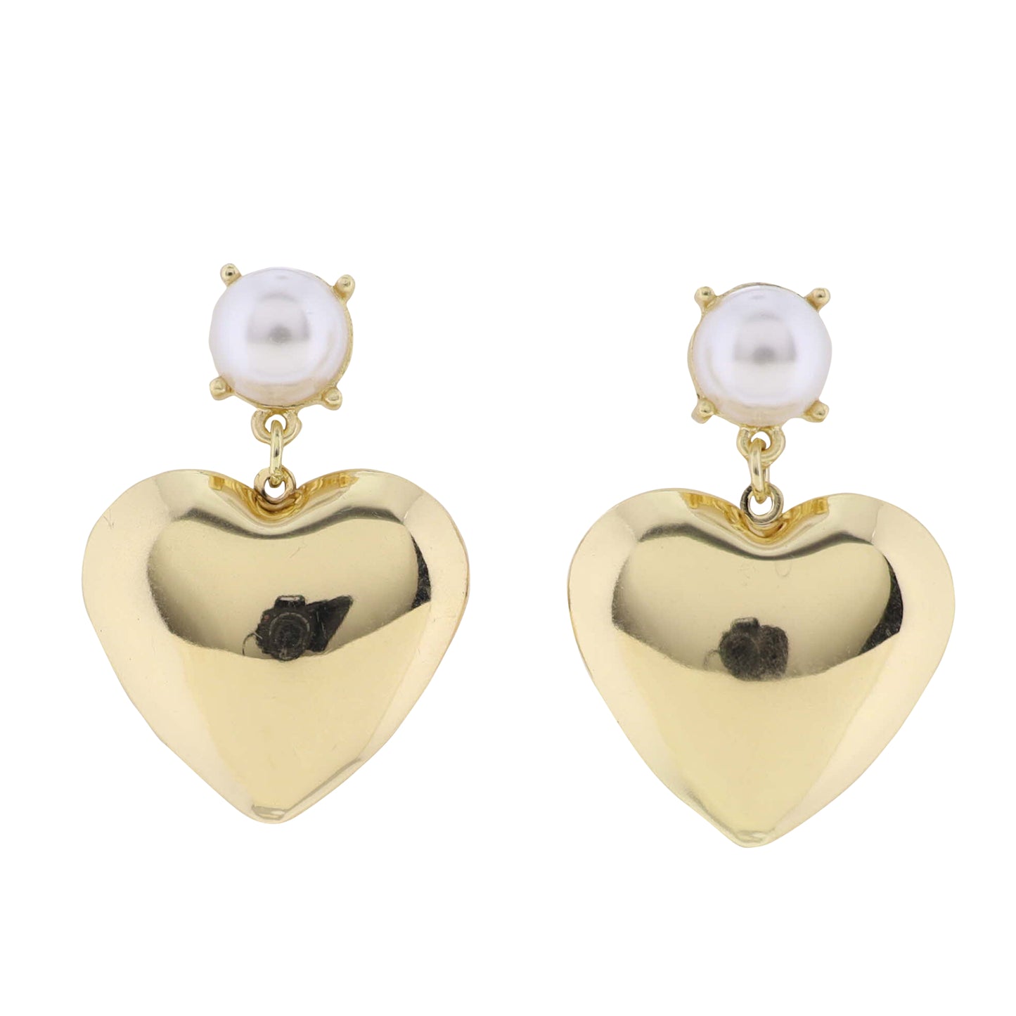 Gold, Pearl Heart Earring with Pearl Circle Post