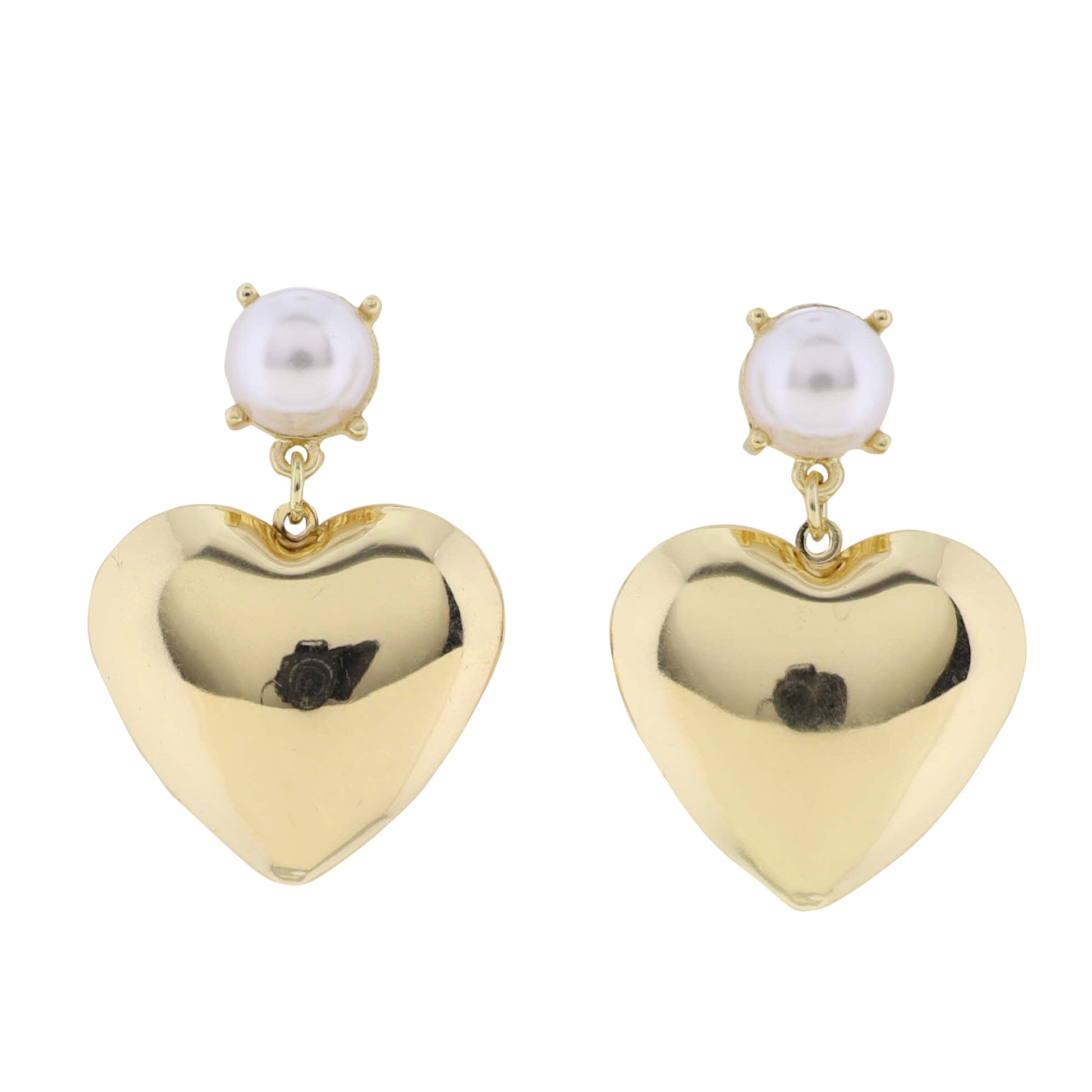 Gold, Pearl Heart Earring with Pearl Circle Post