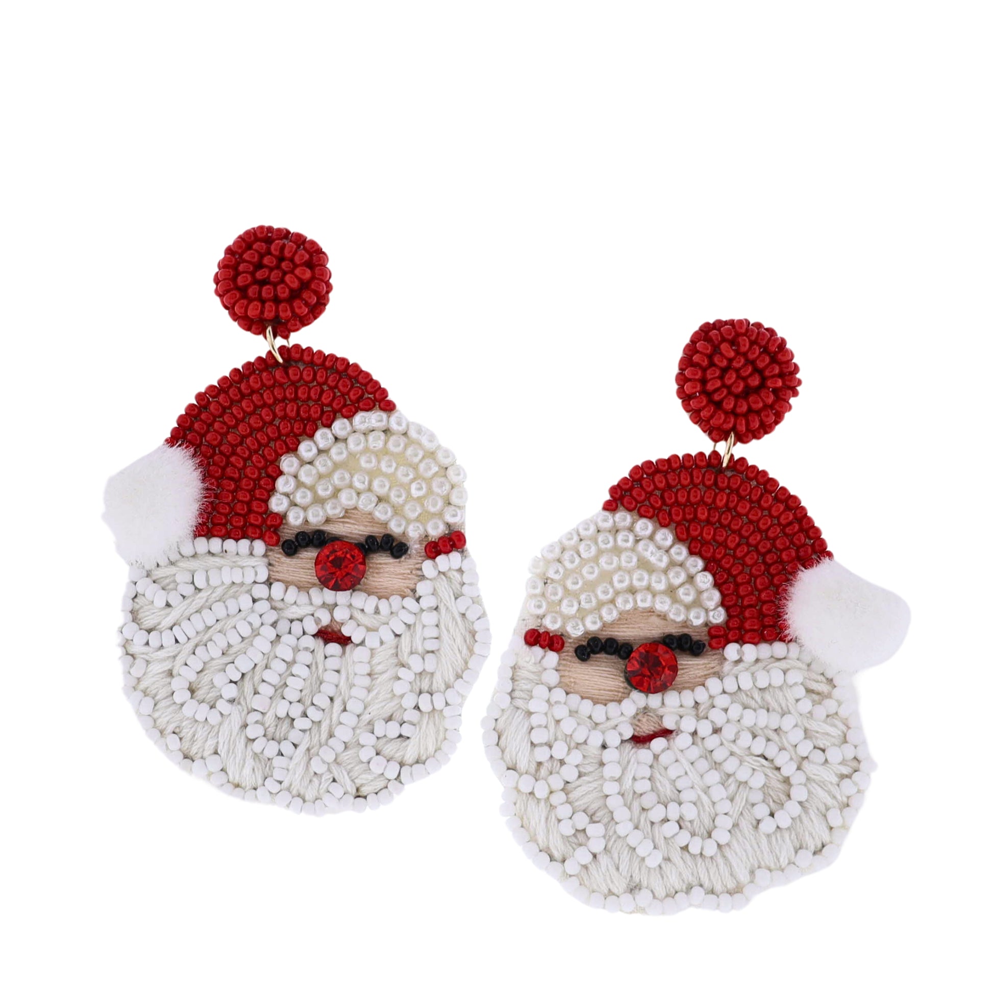 Red & White Beaded Santa Hat Earring