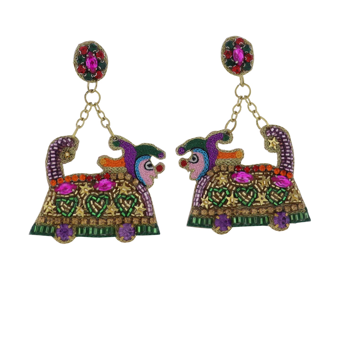 Purple, Green, Pink Mardi Gras Float Beaded Earrings