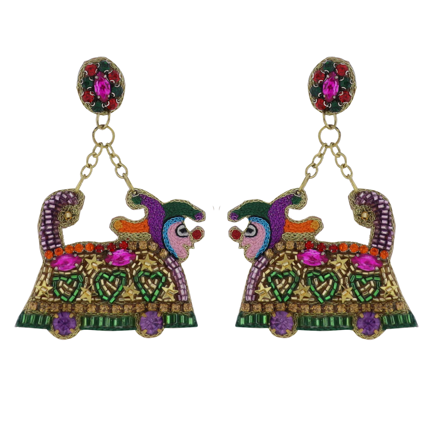 Purple, Green, Pink Mardi Gras Float Beaded Earrings