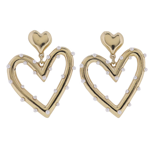 Gold Heart Stud Earring with Pearl Studded Open Heart