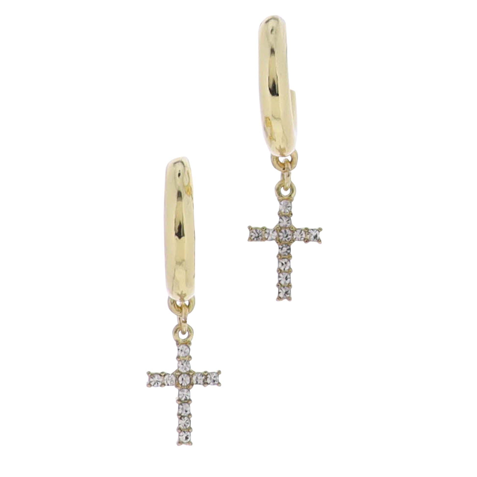Gold Hoop Earring with Clear Cross