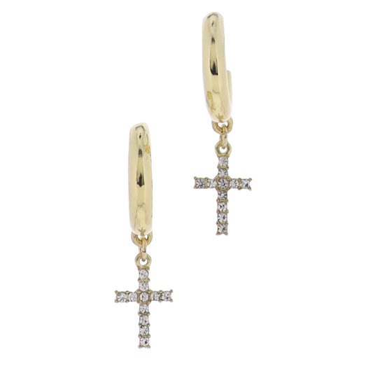 Gold Hoop Earring with Clear Cross