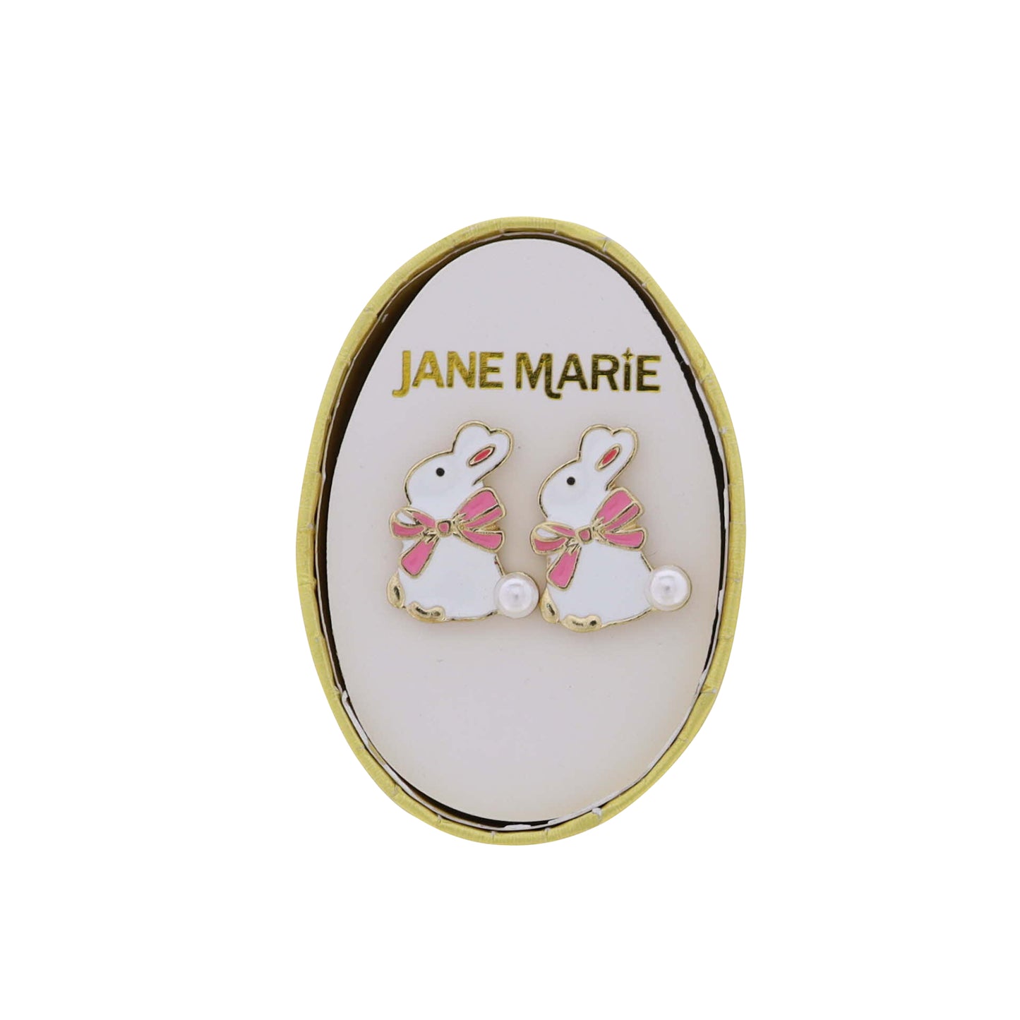 White Bunny with Bow and Pearl Tail Earring