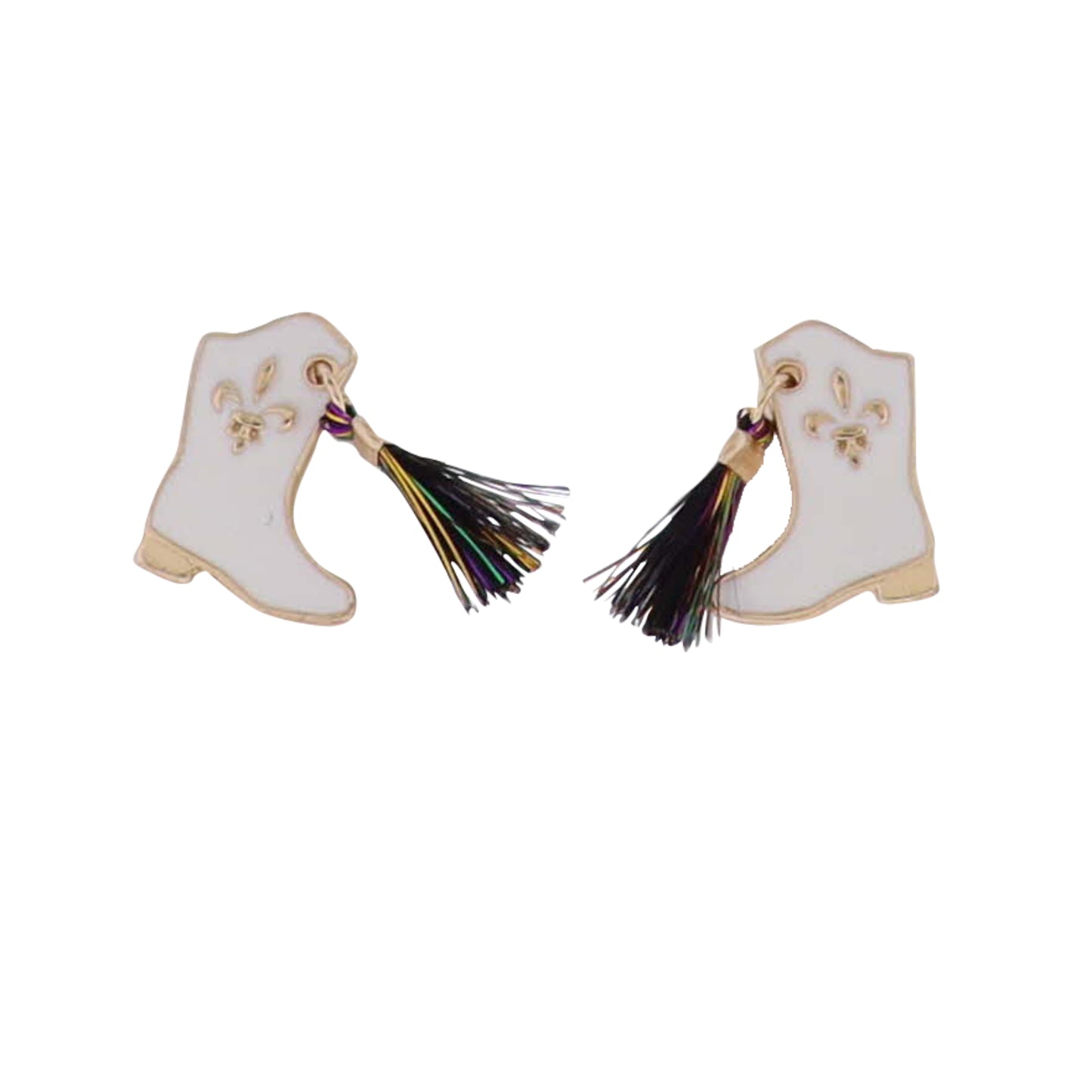 Kids White Mardi Gras Boot & Tassel Earrings