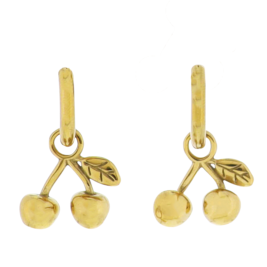 18K Gold Plated Hoop Earrings with Gold Cherries