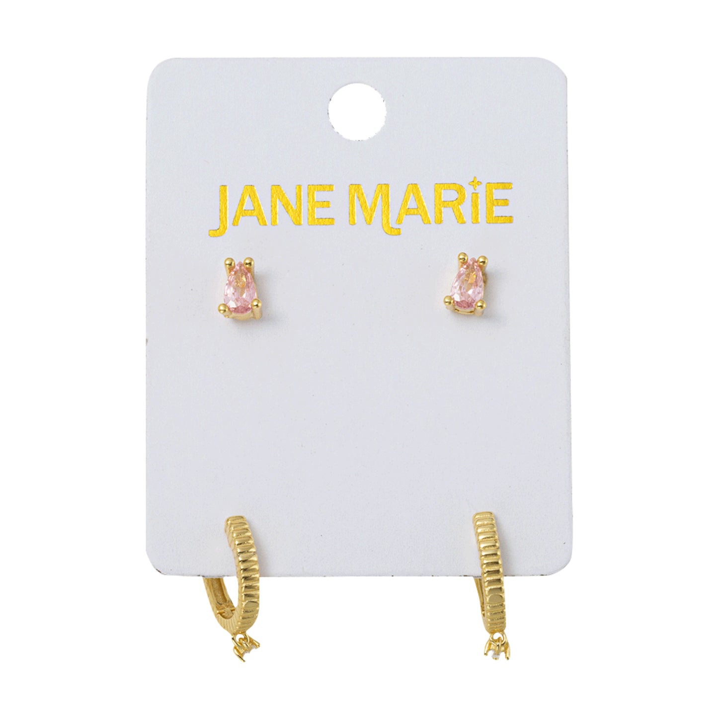 18K Gold Plated Set of 2, Pink Crystal with Clear Crystal Huggie Earring