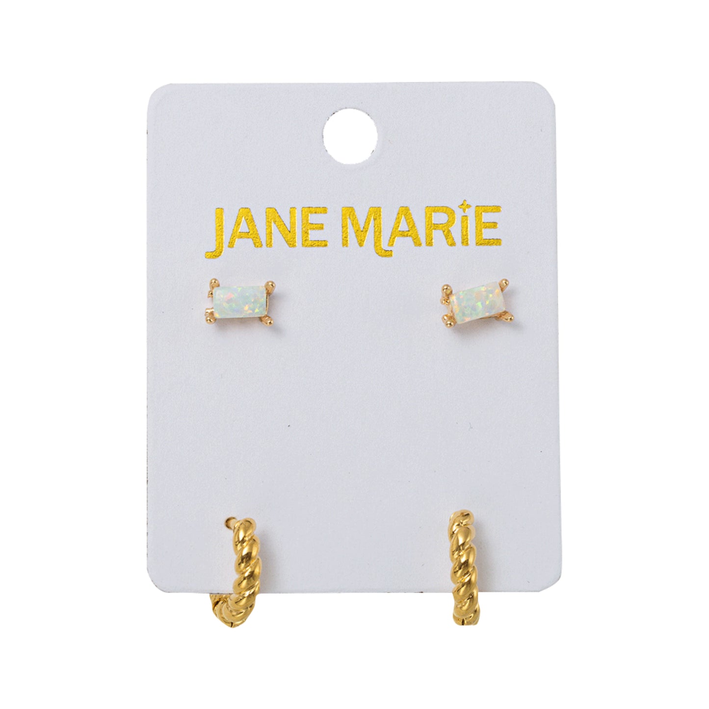18K Gold Plated Set of 2, Opal with Rope Huggie Earring