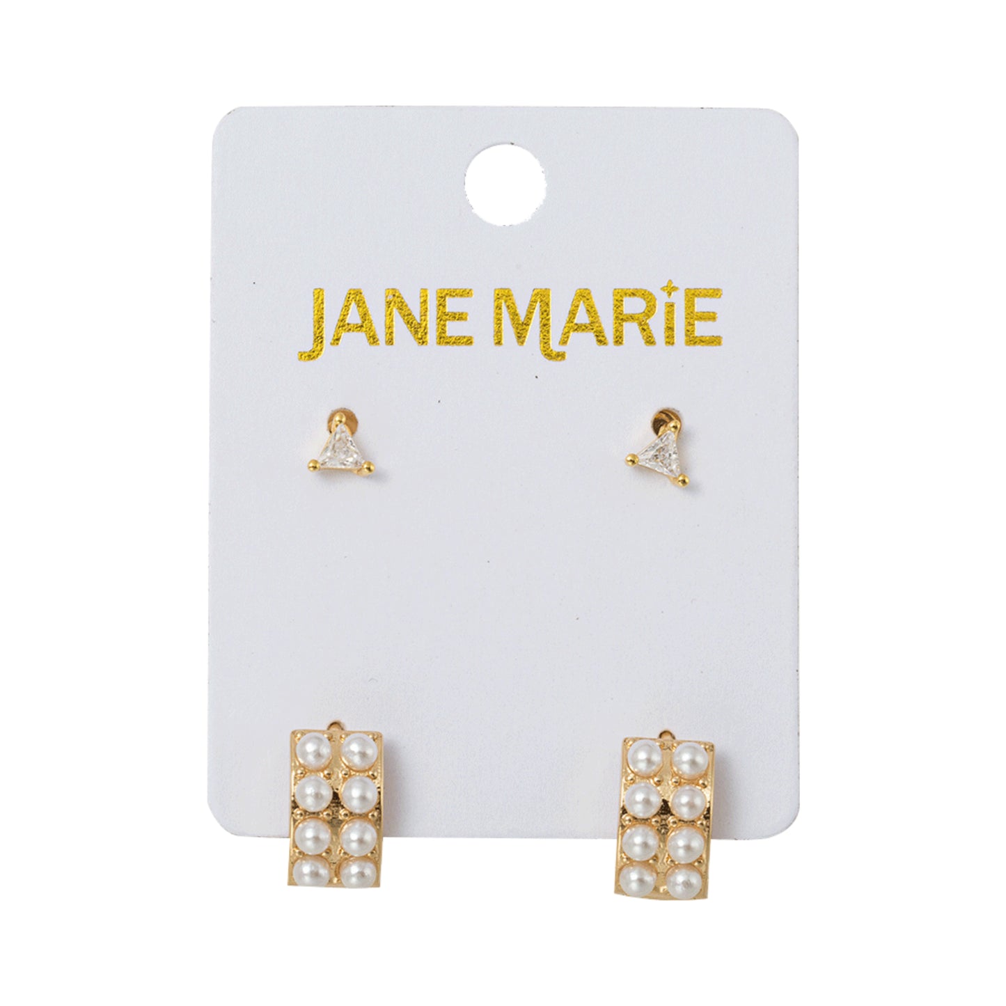 18K Gold Plated Set of 2, Clear with Pearl Studded Huggie Earring