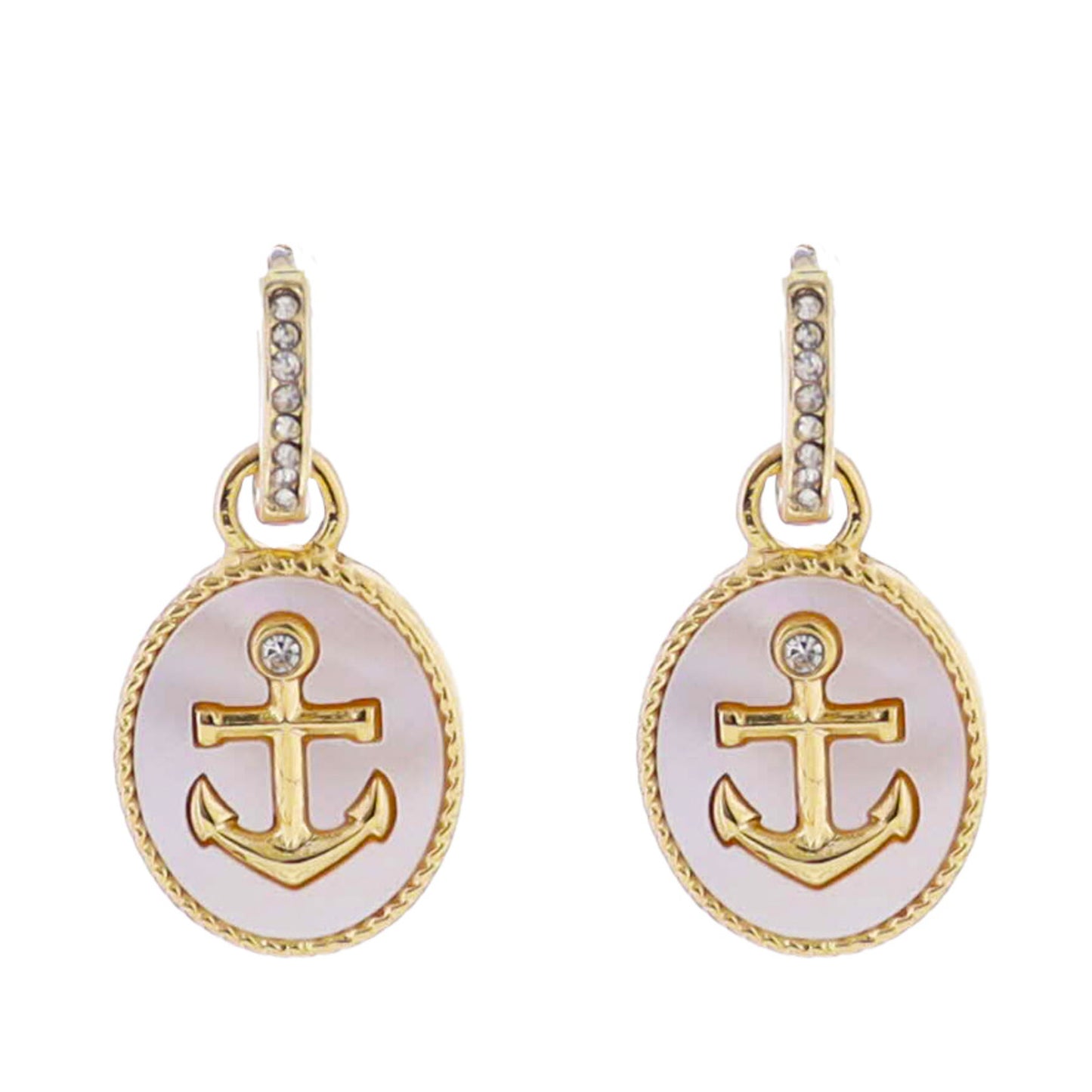 18k Gold Plated Huggie with Shell Oval with Anchor Earring