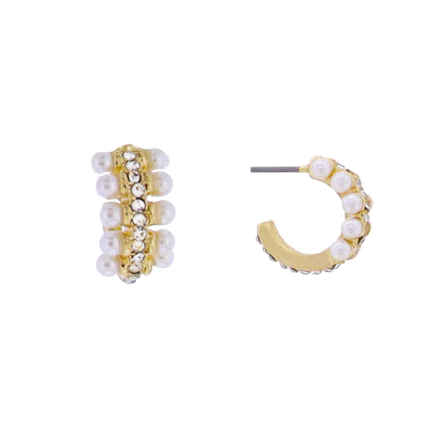 Gold Pearl & Crystal Jeweled Huggie Earring
