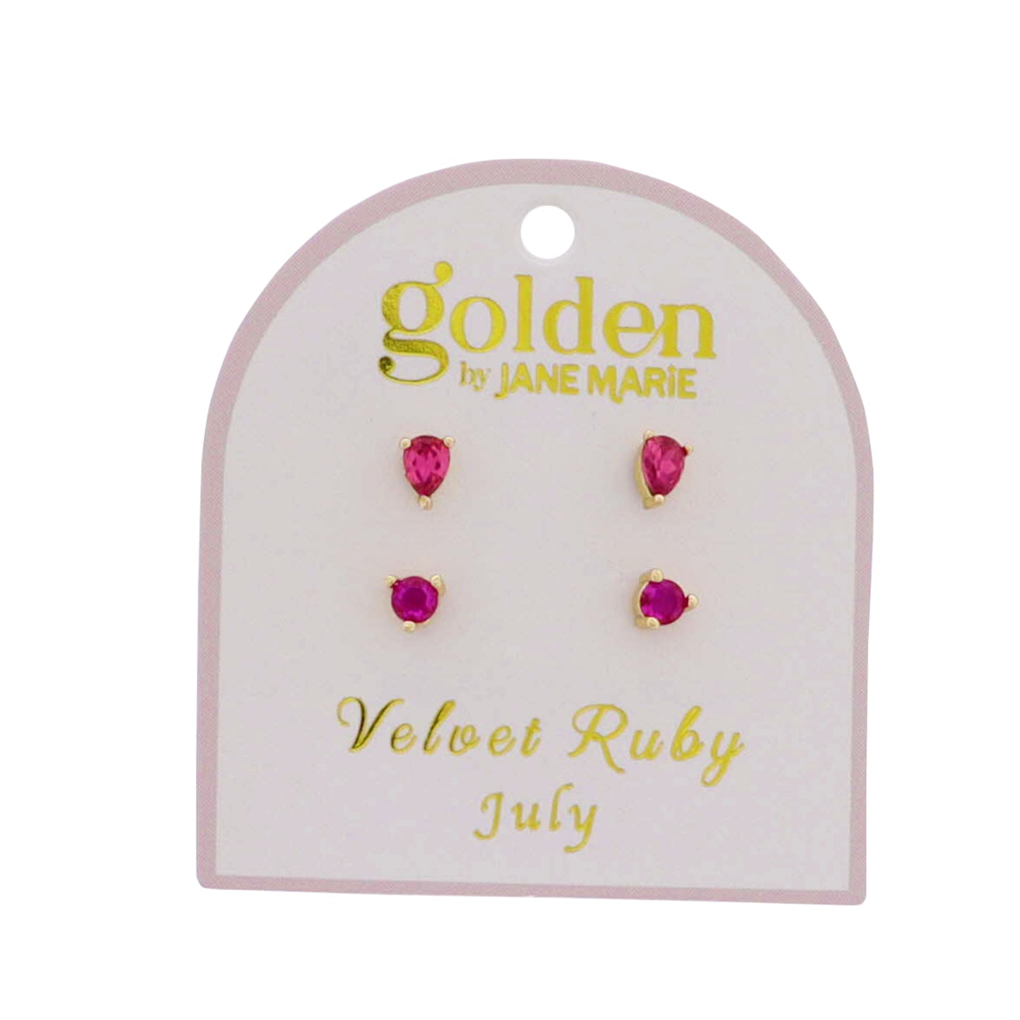 18k Gold Plated Set of 2, July Velvet Ruby Stud Earrings