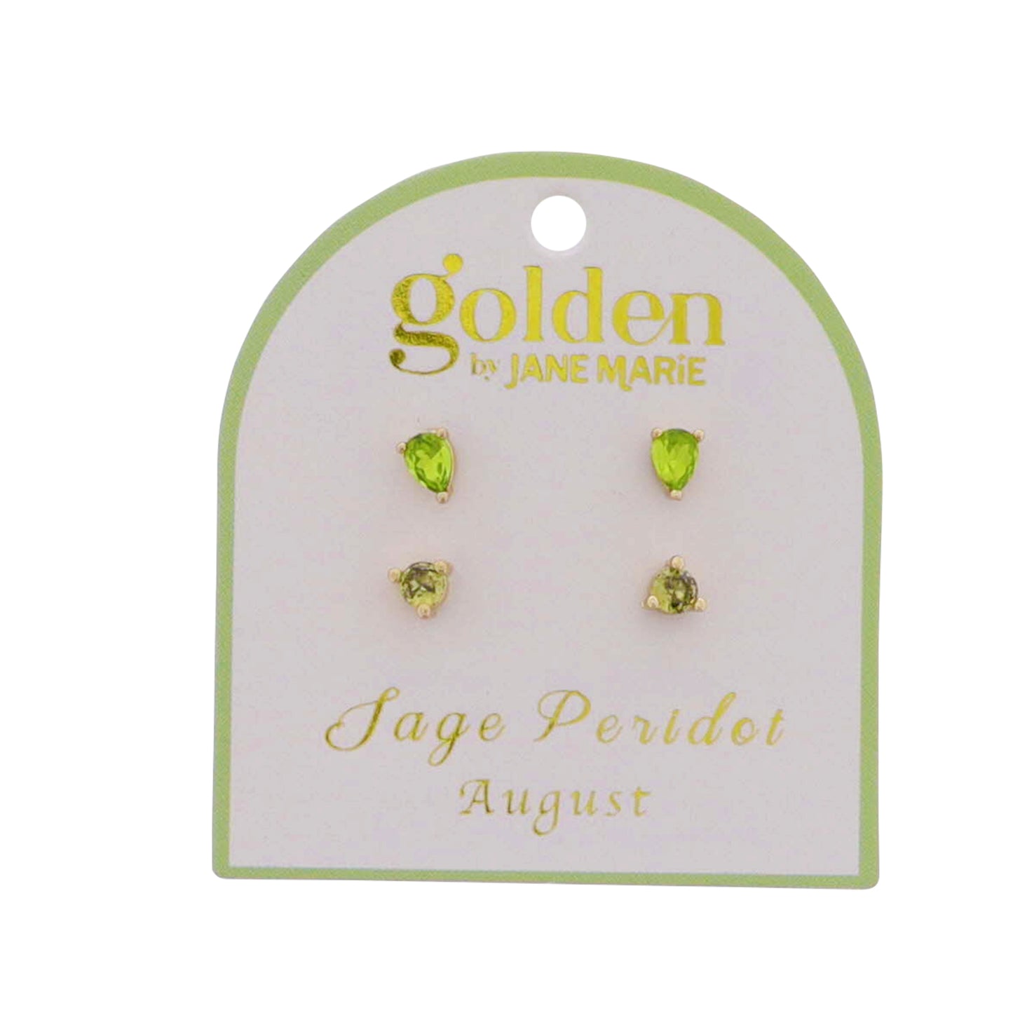 18k Gold Plated Set of 2, August Sage Peridot Stud Earrings