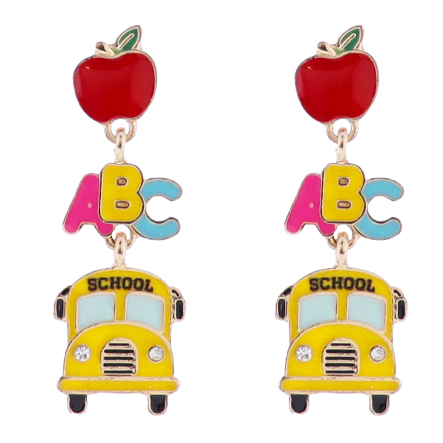Apple Post, "ABC" Earring with Yellow School Bus
