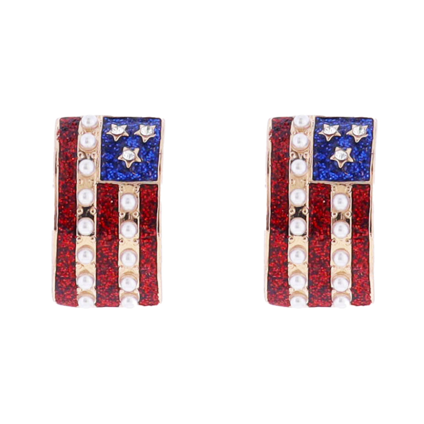 Red, Pearl, Blue Enamel American Flag Earring