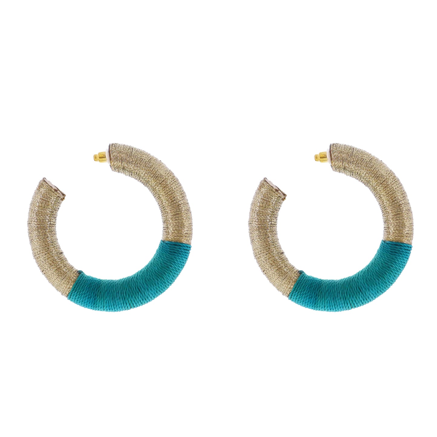 Gold, Teal Thread Hoop Earring