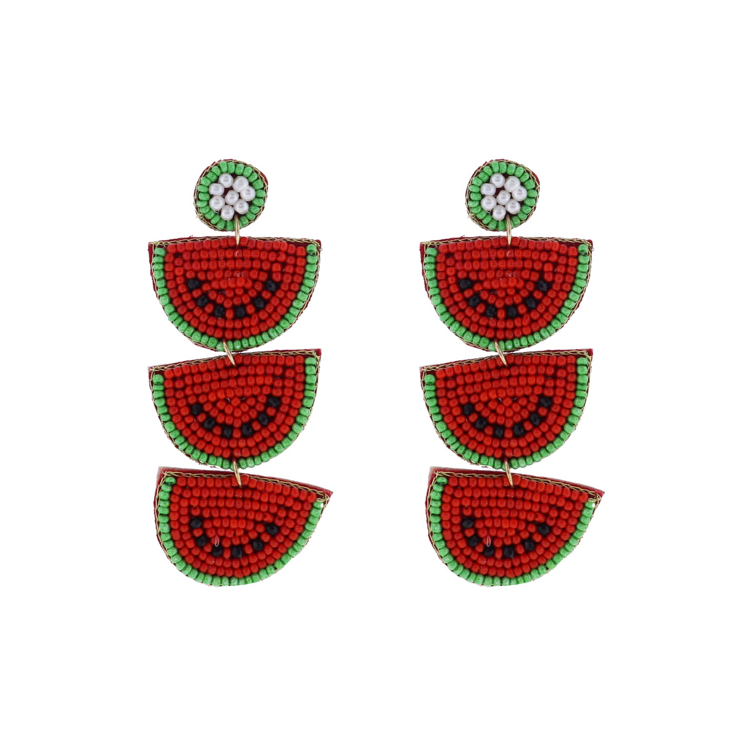 Red, Green Beaded 3 Tier Watermelon Earring