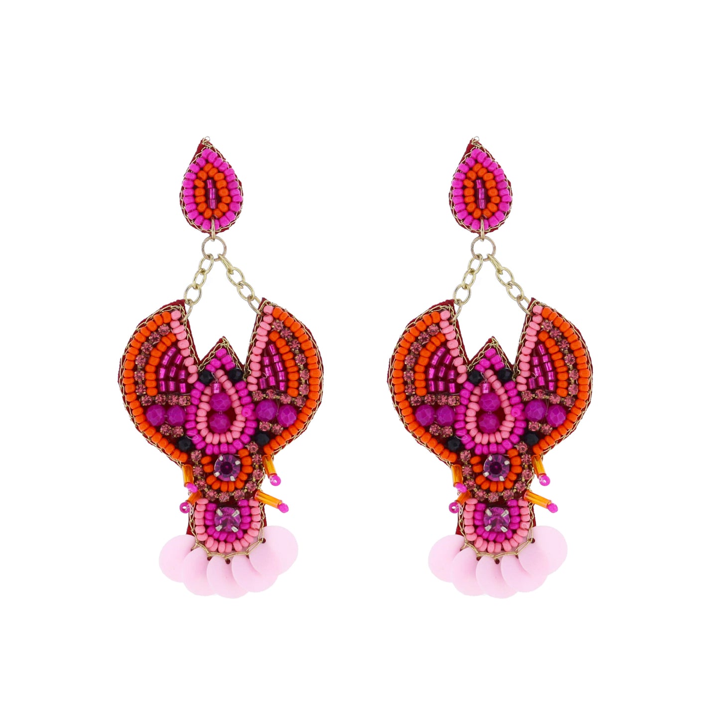 Pink, Orange, Light Pink Beaded Crustacean Earring