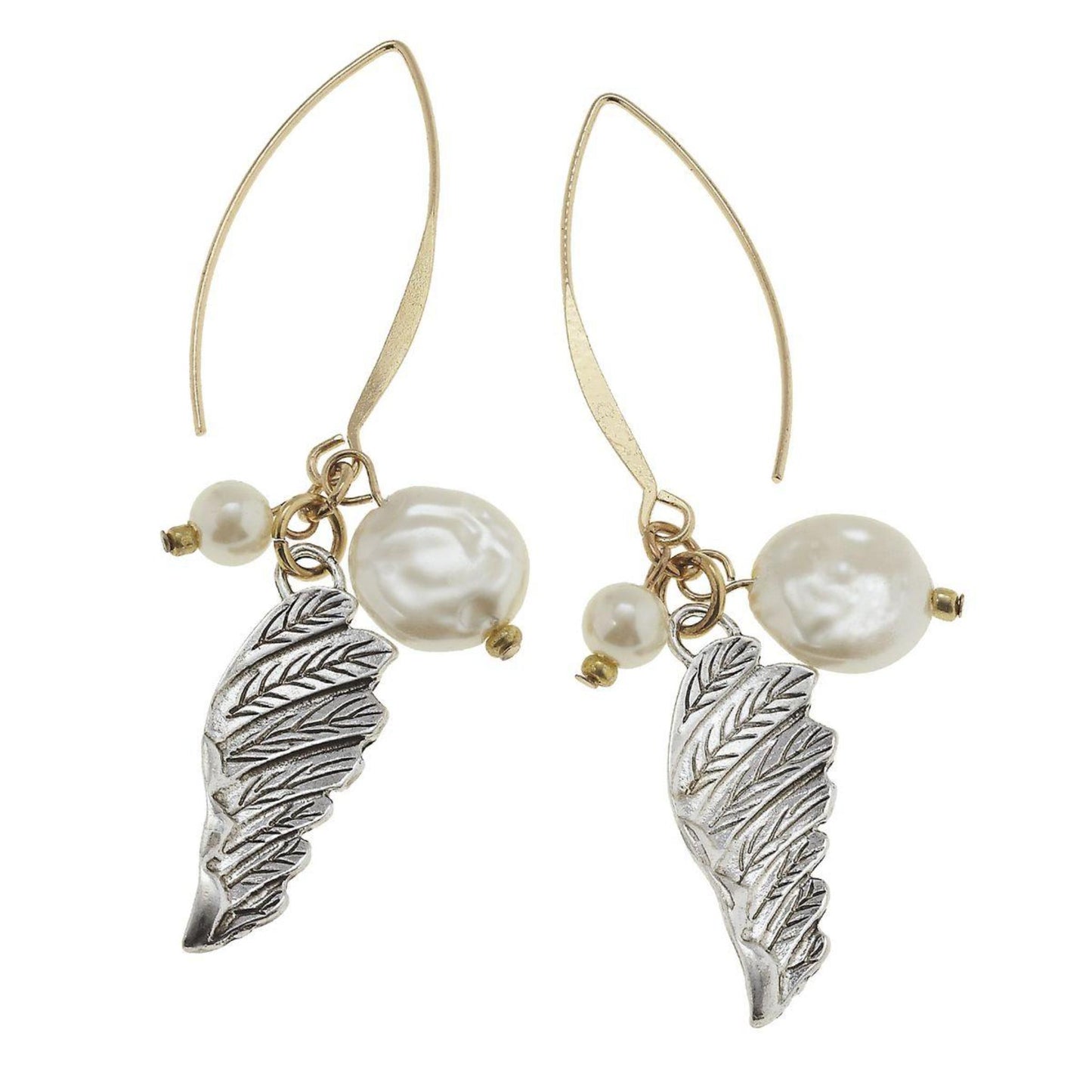 Antique Gold and Silver Wing with Ivory Pearl and Charm Cluster Threader Earring