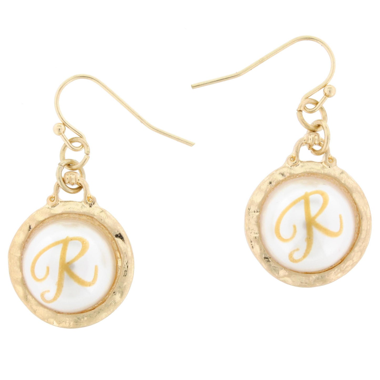 Faceted Pearl R Initial Gold Earring