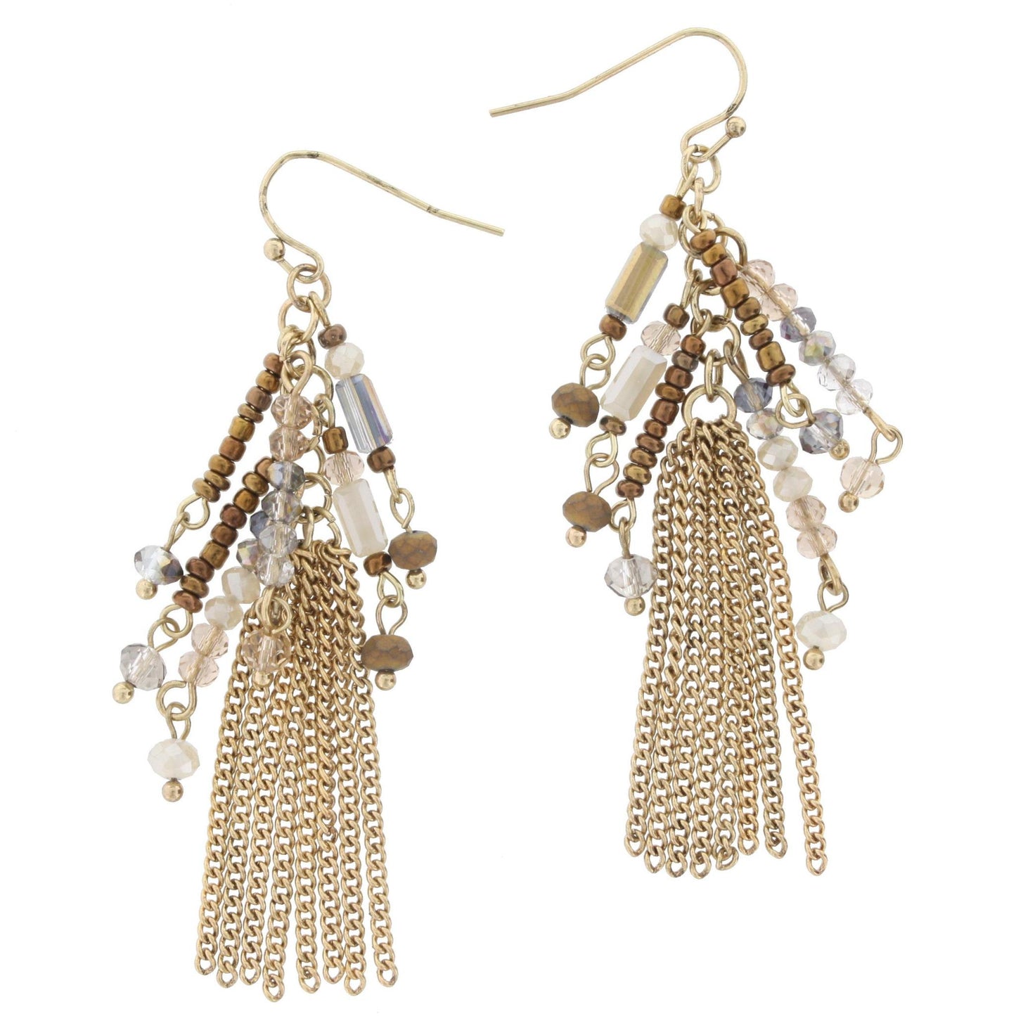 Gold Metal Tassel with Topaz Beaded Accents Earring