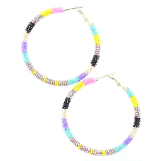 Hot Pink, Yellow, Black, PurpleNude Bead Wrapped Hoop Earring